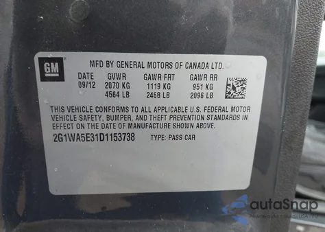 2013 Chevrolet Impala Ls from USA, damaged, VIN 2G1WA5E31D1153738